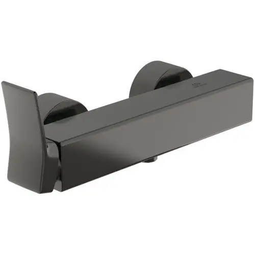 Brausearmatur in mattem Schwarz von Ideal Standard, mit einem flachen Bedienhebel und runden Griffen. Eignet sich für moderne Badezimmer.